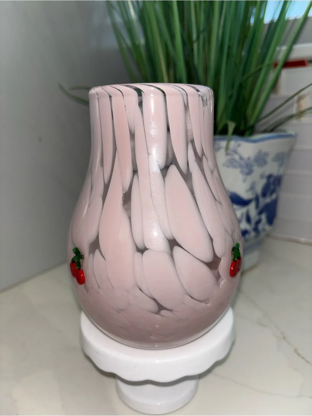 Anthropologie Valentines Icon Confetti Glass Vase Cherry Pink HTF Rare Limited E